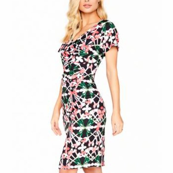 Paper Dolls Dress Floral Sheath Floral Bloom Wedding Guest Summer Faux Wrap Ruch - Picture 1 of 14